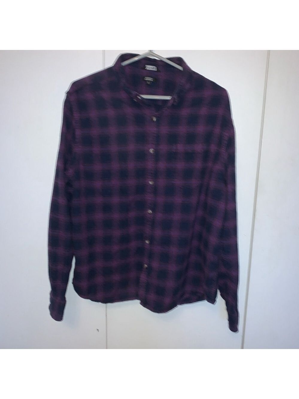 Men's George Purple Navy Plaid Casual Button Down Shirt XL